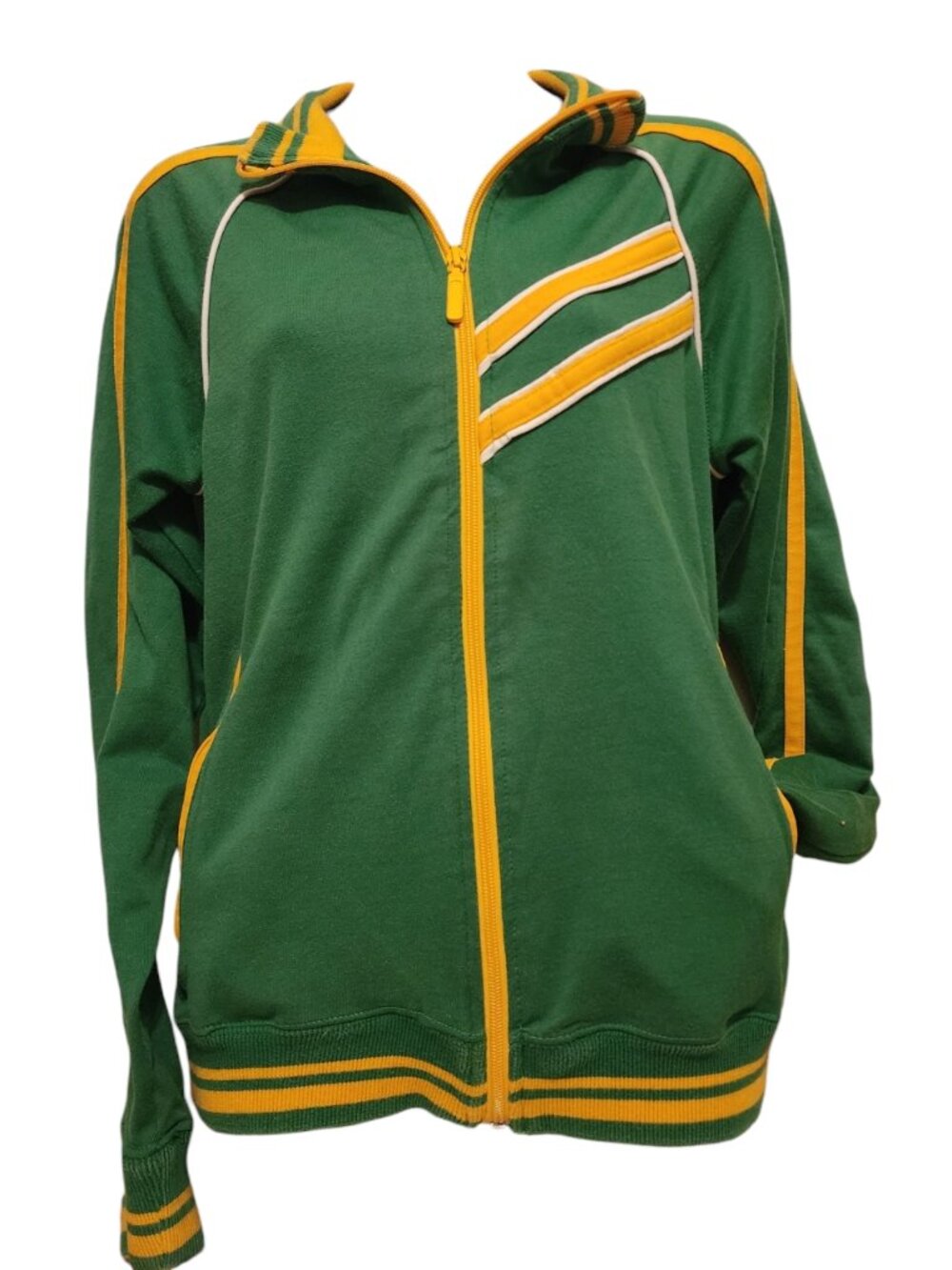 VINTAGE GREEN, YELLOW AND WHITE TRANSNINE TRACK JACKET - Size Small
